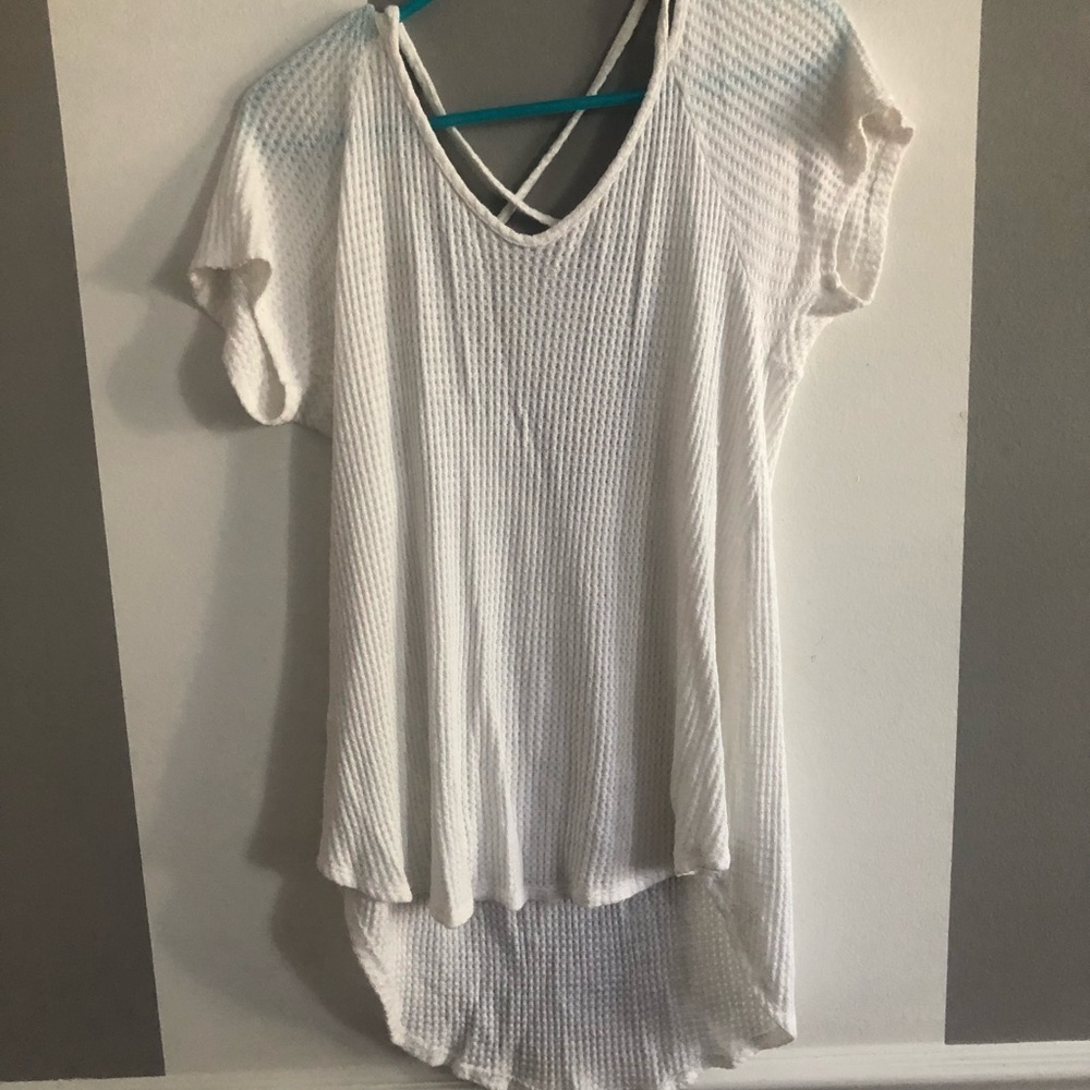 white waffle short sleeve top